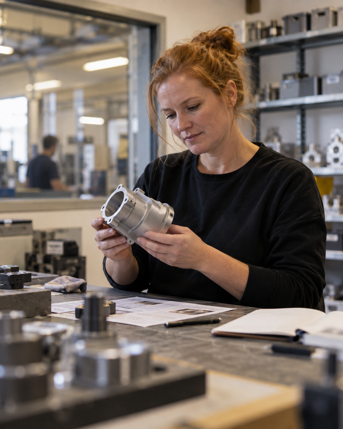 Mitarbeiter bei der Arbeit in einer industriellen Werkstatt