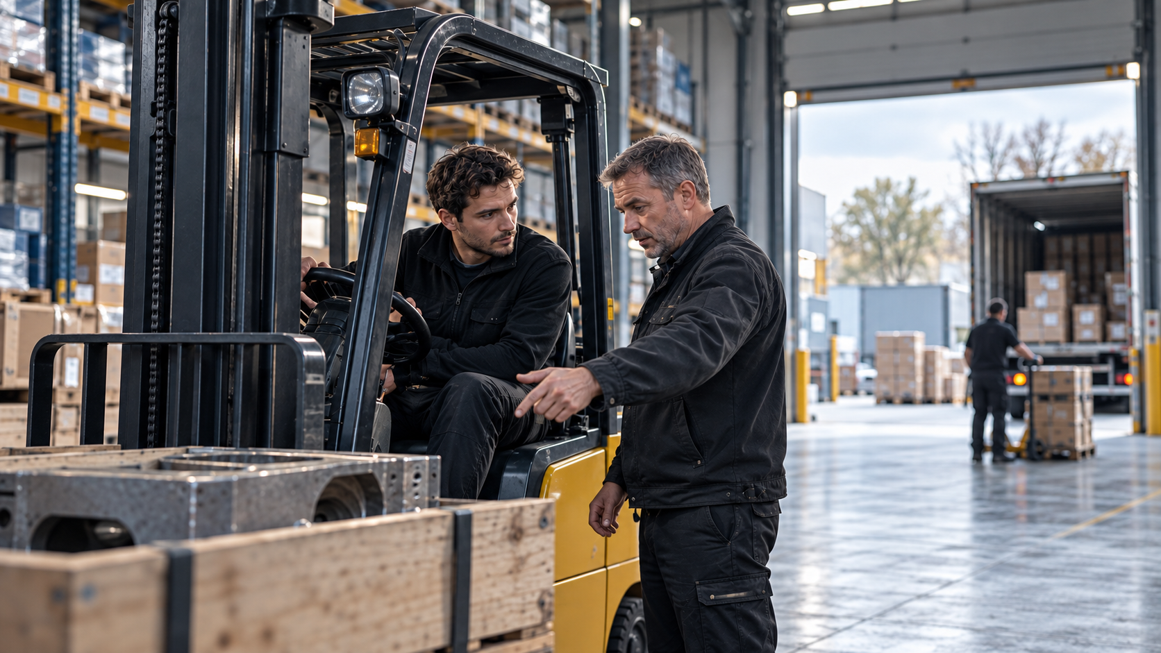 Zwei Mitarbeiter bei der gemeinsamen Arbeit in der Werkstatt